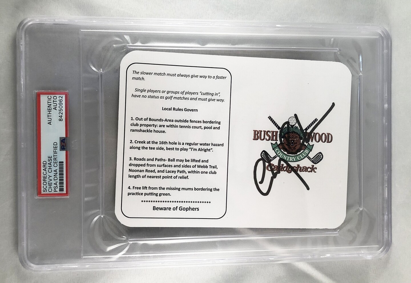 Chevy Chase Signed Masters ScoreCard 11 Caddyshack PSA/DNA COA