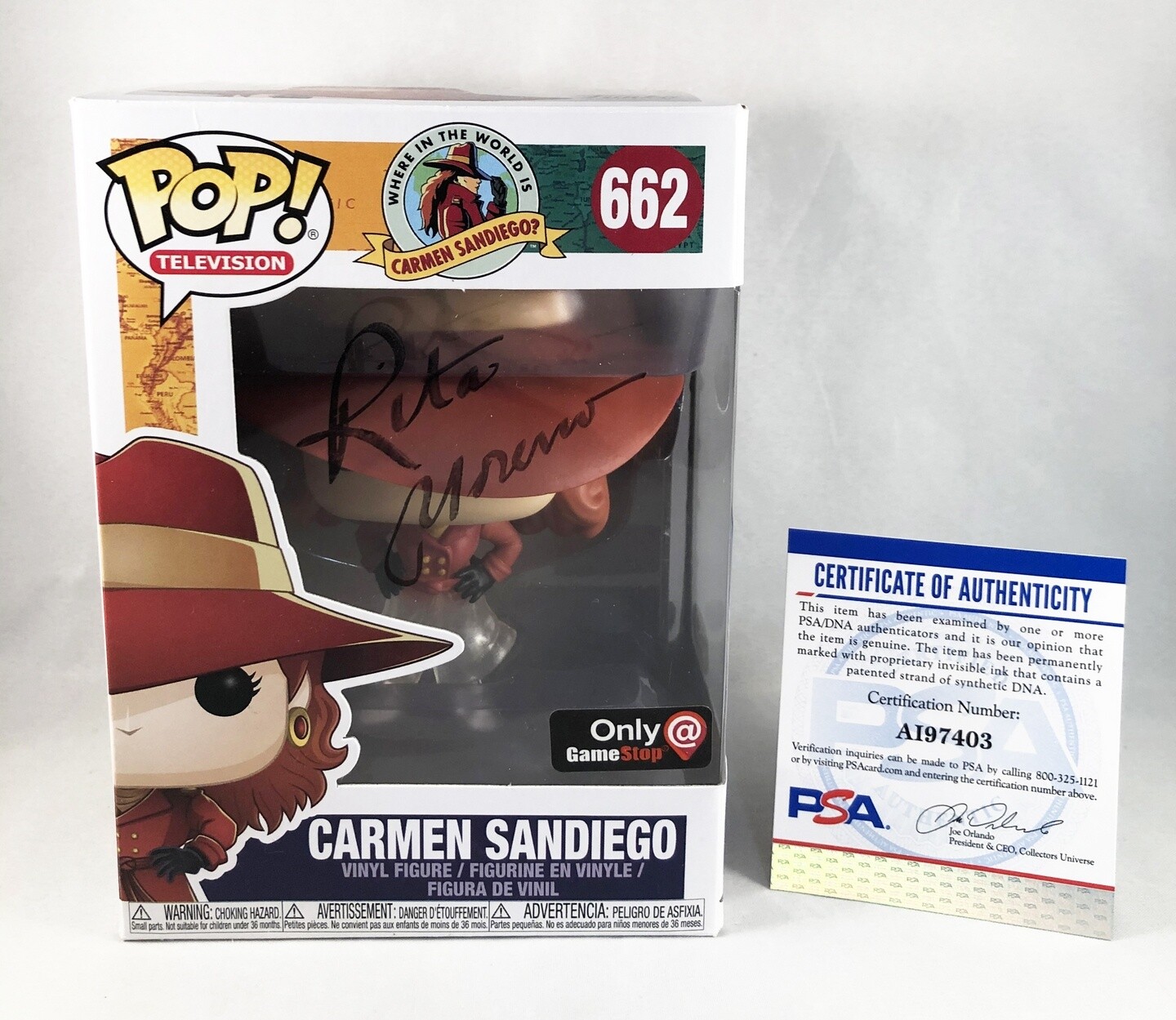 Rita Moreno Signed Funko Pop Carmen Sandiego PSA/DNA 1 COA