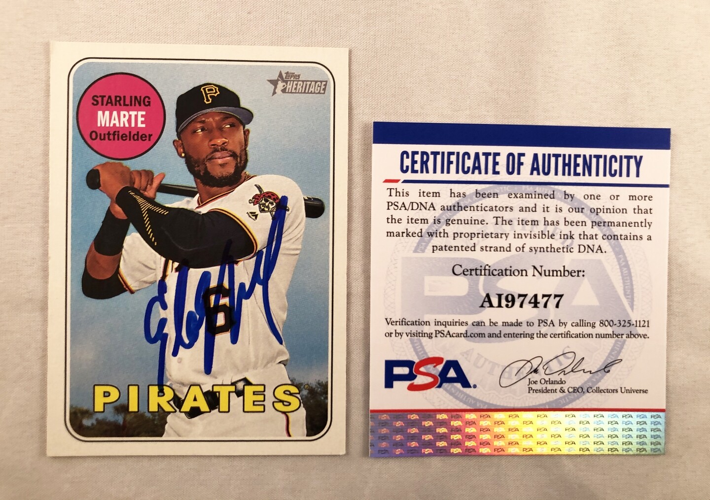 Pittsburgh Pirates Starling Marte Signed Trading Card 2018 Topps Heritage #18...
