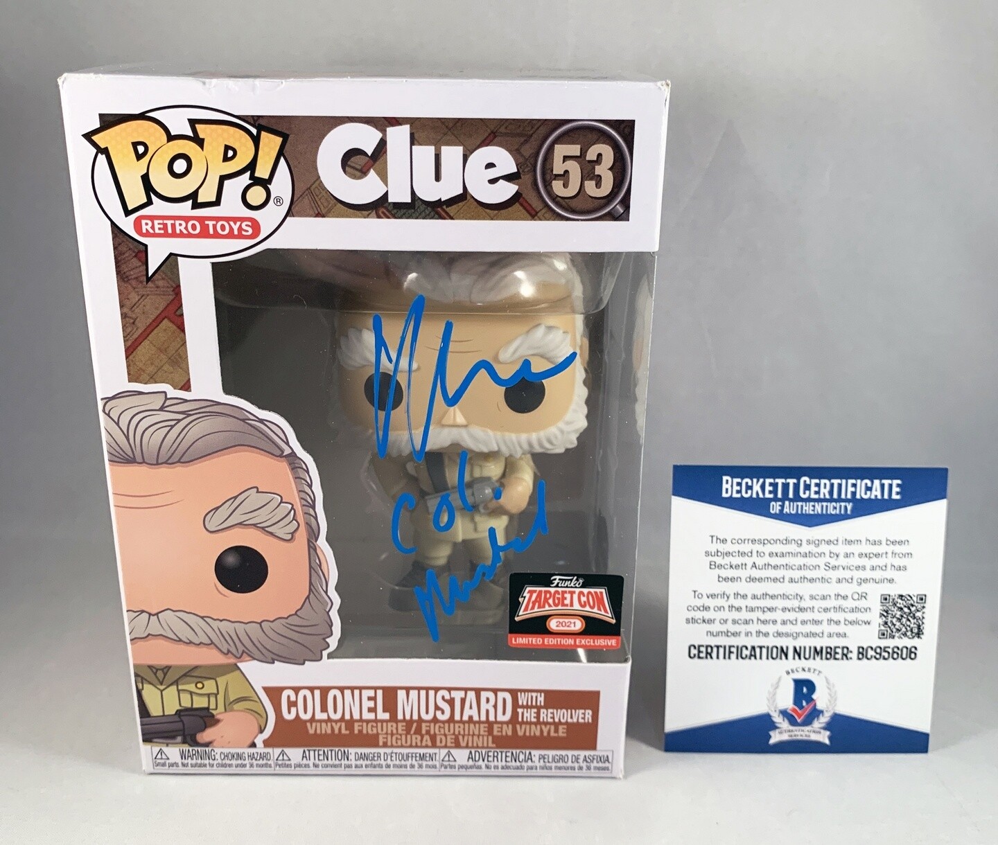 Martin Mull Signed Funko Pop Clue Colonel Mustard with the Revolver Beckett B...