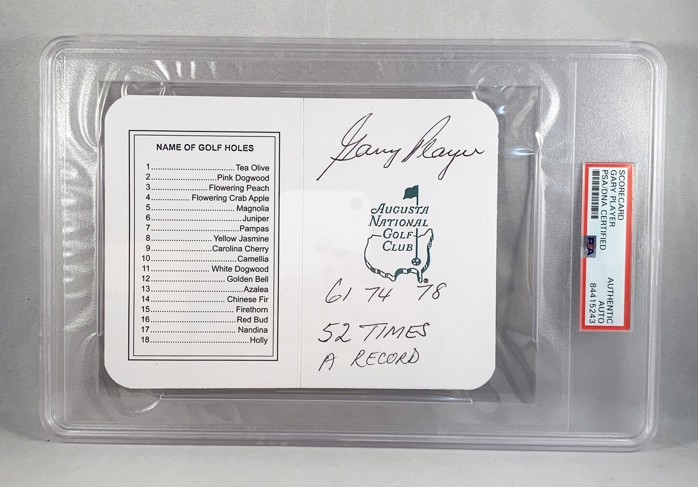 Masters Champion Gary Player Signed Masters Scorecard PSA/DNA COA