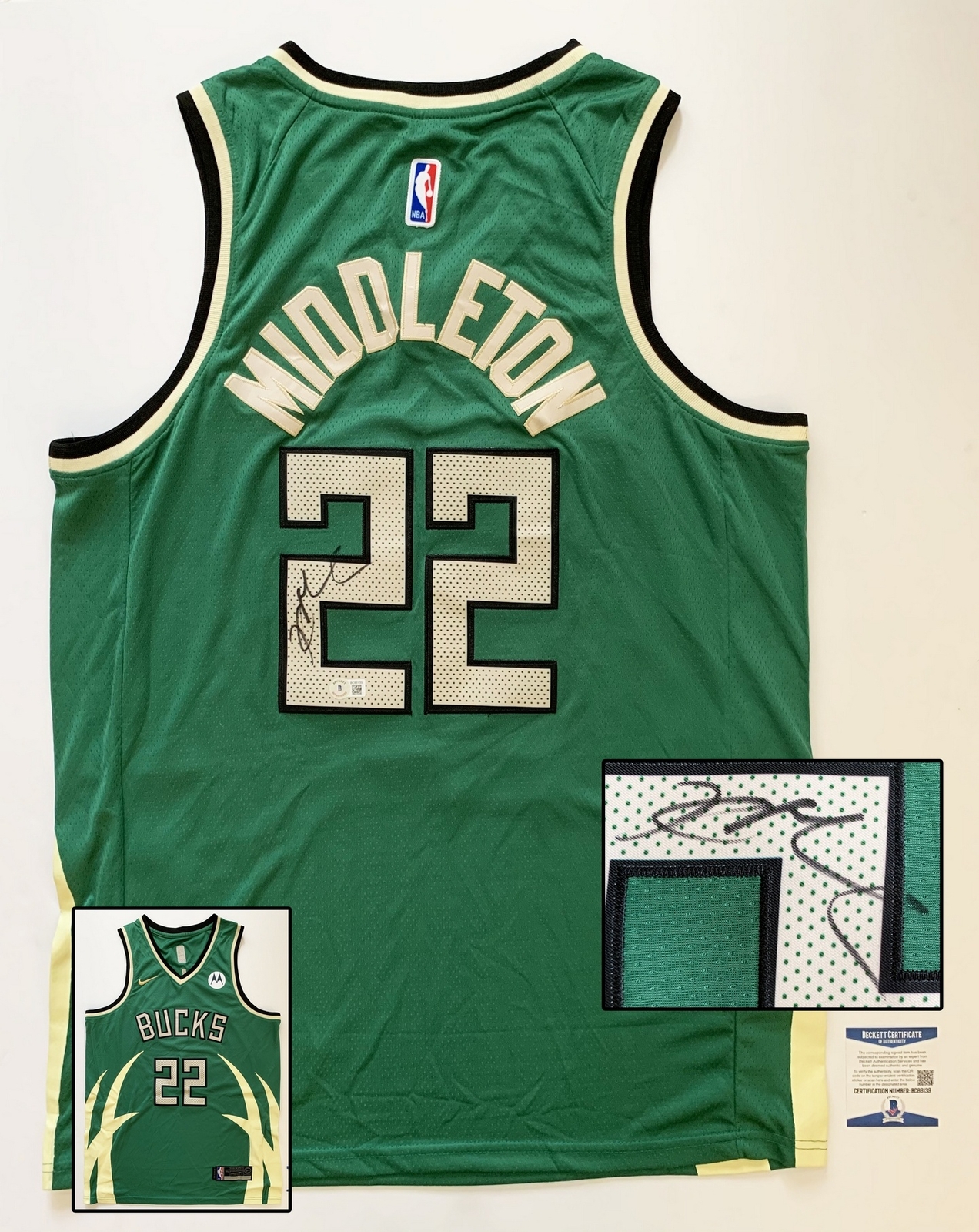 Milwaukee Bucks Khris Middleton Signed Jersey Beckett BAS COA