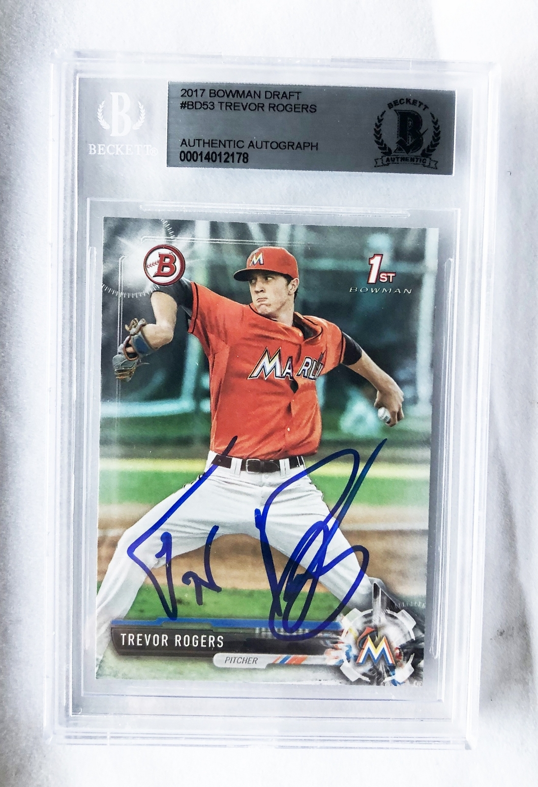 Miami Marlins Trevor Rogers Signed Rookie Card 2017 Bowman #BDC53 COA