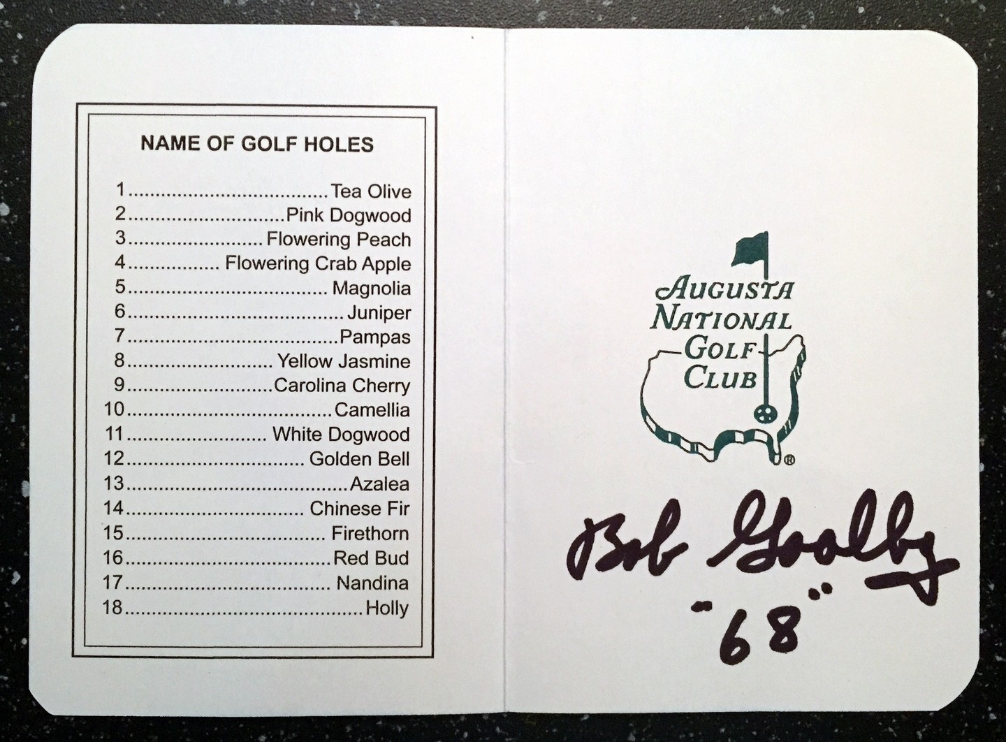 Bob Goalby Signed and Dated Masters Scorecard 3 COA