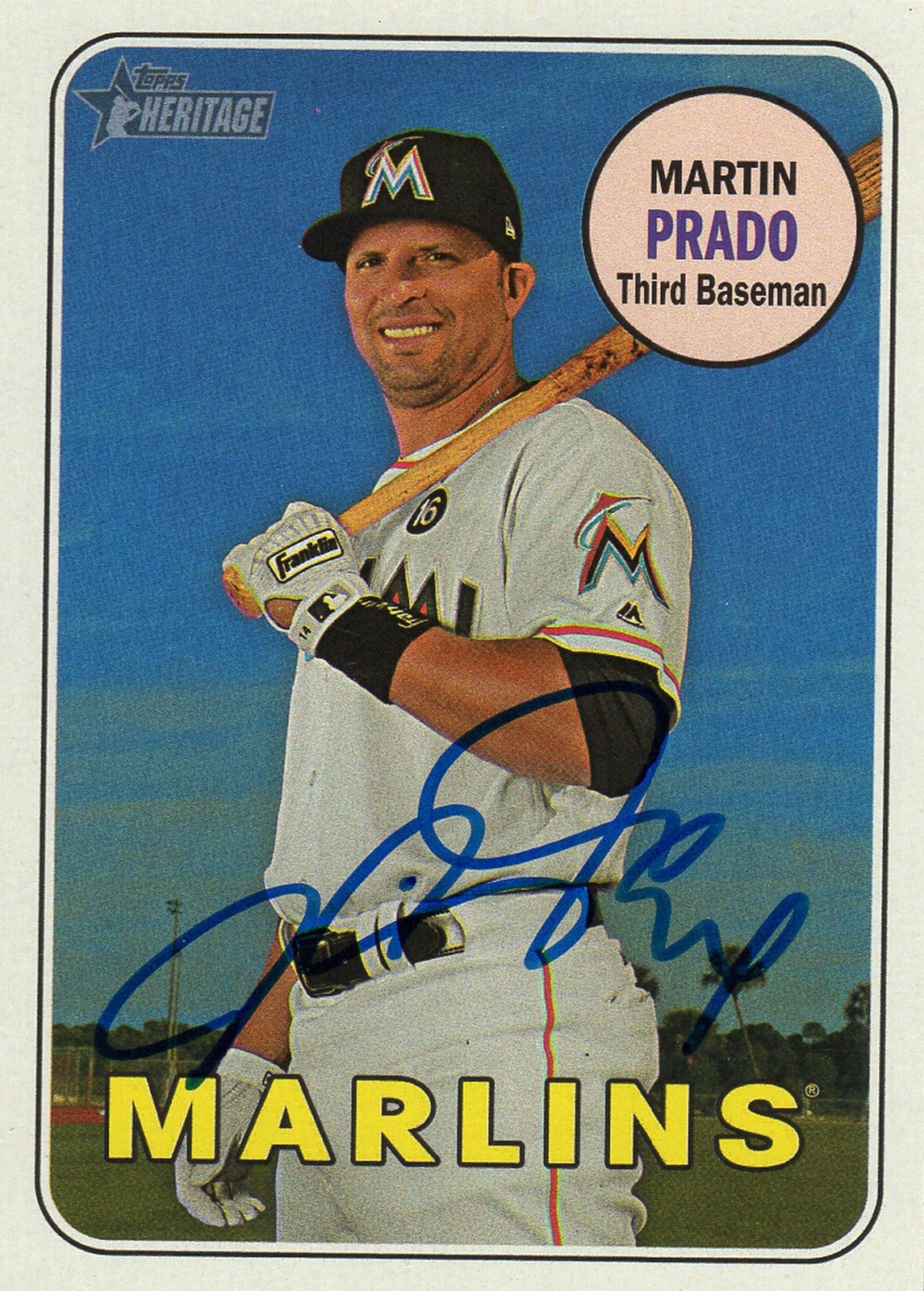 Miami Marlins Martin Prado Signed Trading Card 2018 Topps Heritage #137 COA