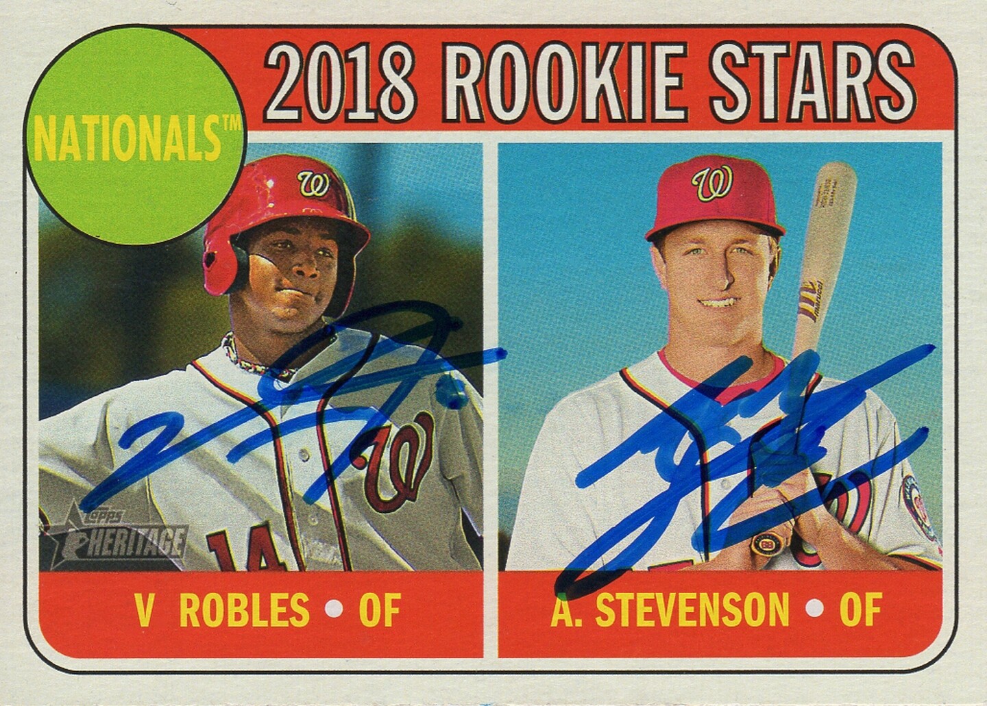 WASHINGTON NATIONALS VICTOR ROBLES ANDREW STEVENSON SIGNED TRADING CARD 2017 HER COLLECTIBLE MEMORABILIA