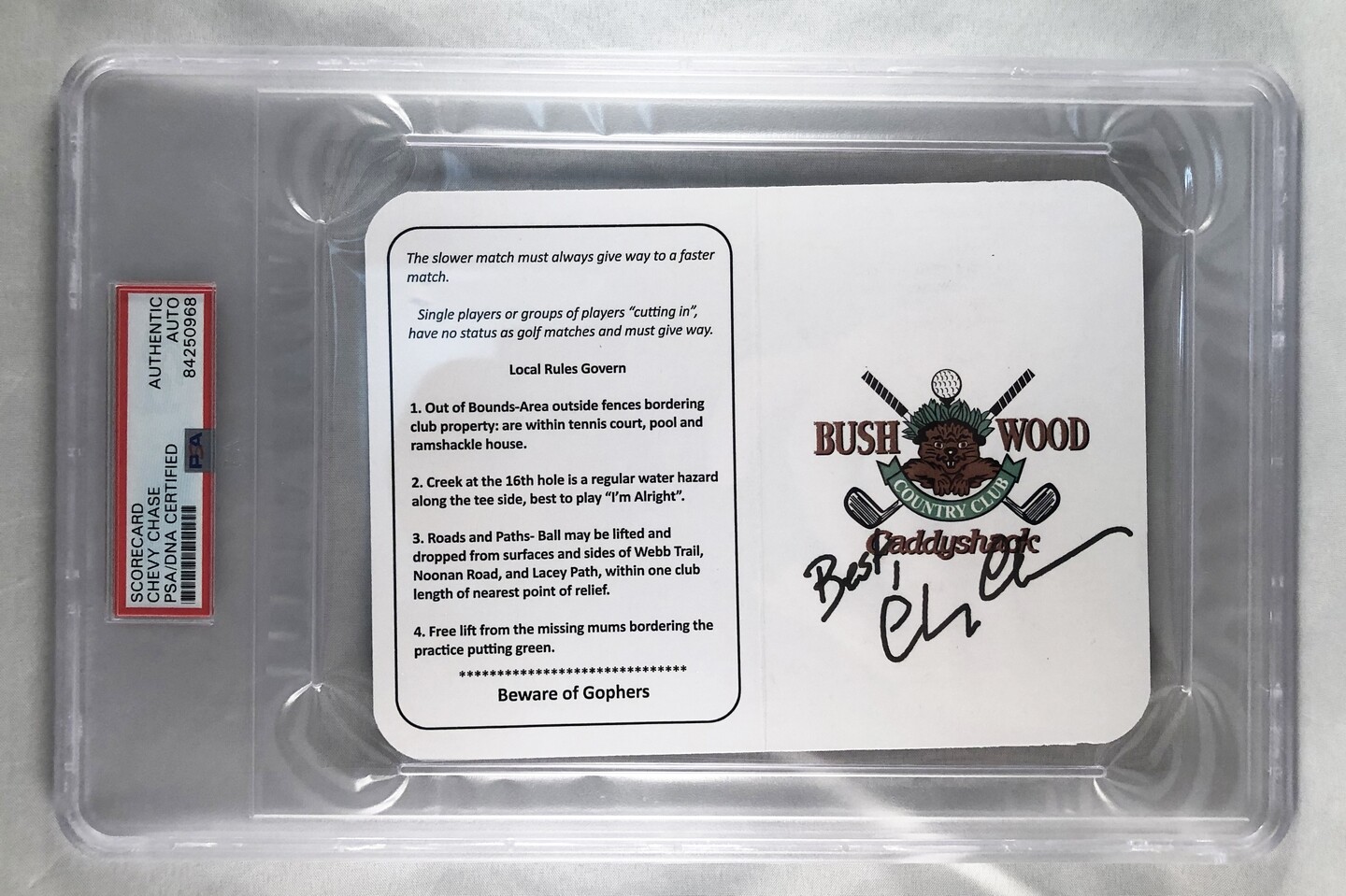 Chevy Chase Signed Masters ScoreCard 4 Caddyshack PSA/DNA COA