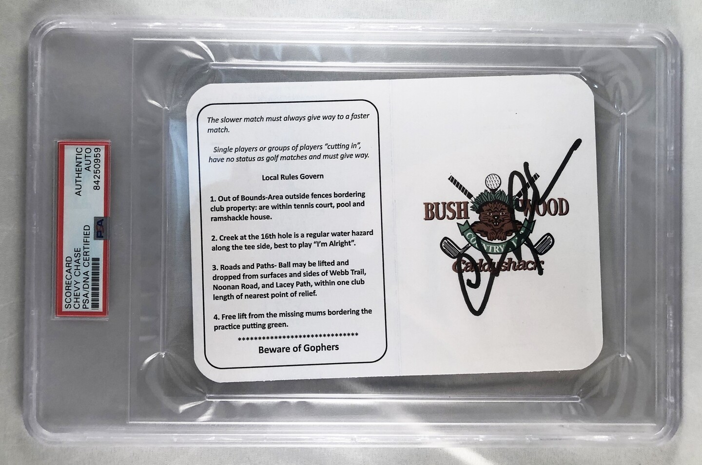 Chevy Chase Signed Masters ScoreCard 12 Caddyshack PSA/DNA COA