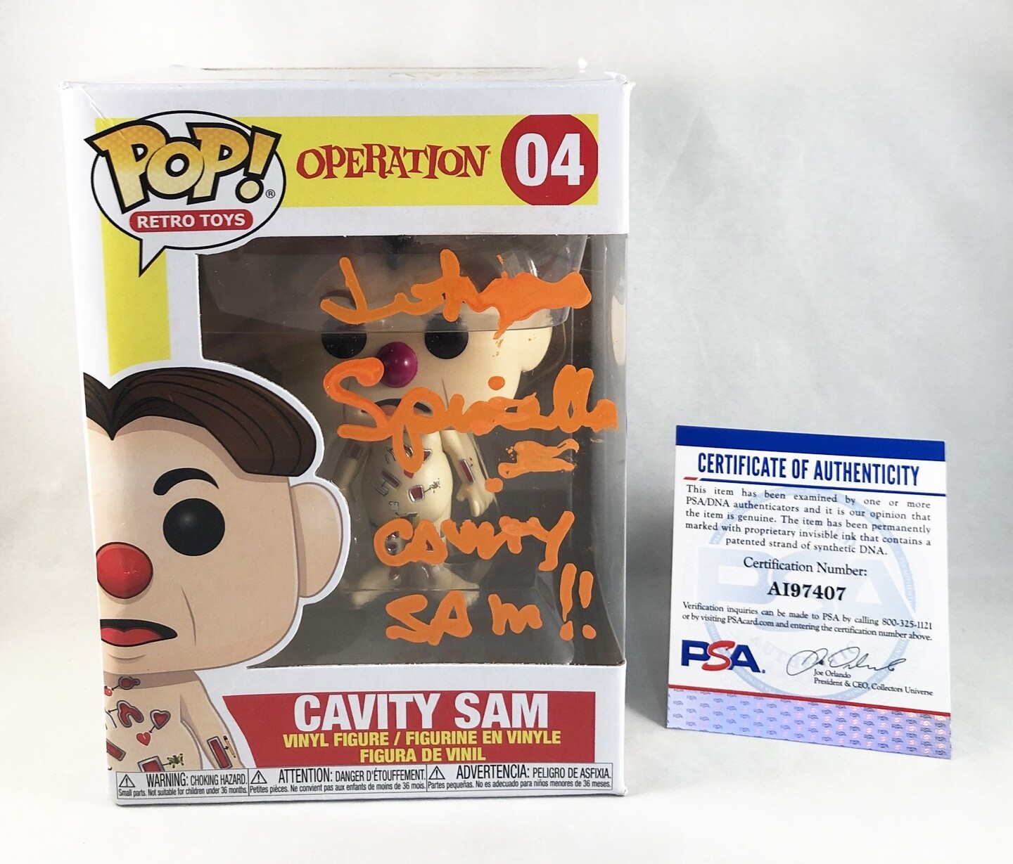 John Spinello Signed Funko Pop Cavity Sam Operation PSA/DNA COA