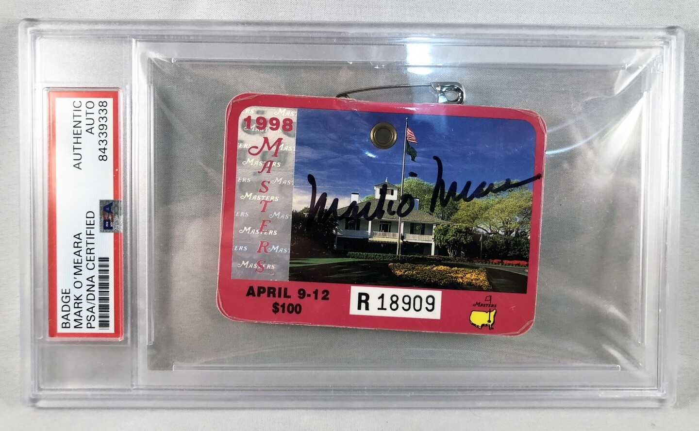 Masters Champion Mark O'Meara Signed Masters Badge PSA/DNA COA