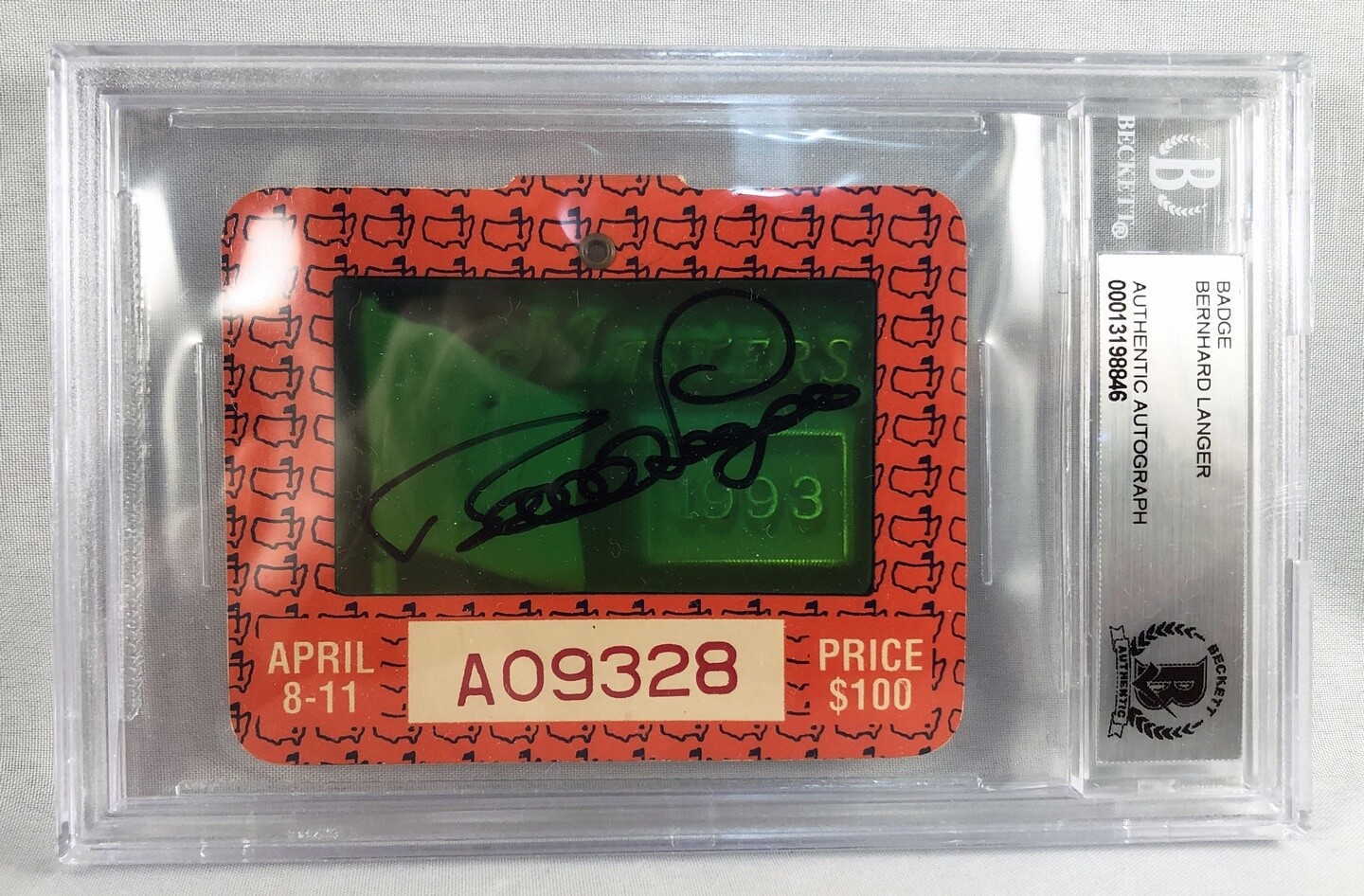 Masters Champion Bernhard Langer Signed Masters Badge Beckett BAS COA