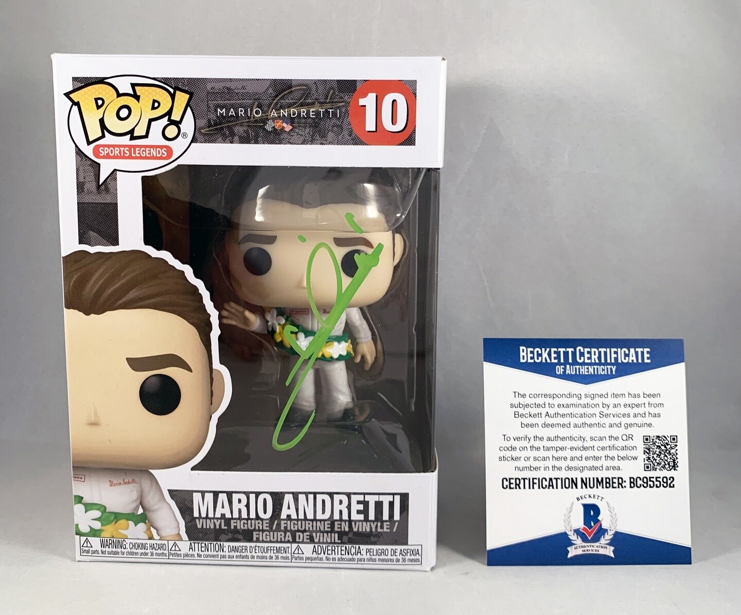 Mario Andretti Signed Funko Pop Beckett BAS 2 COA