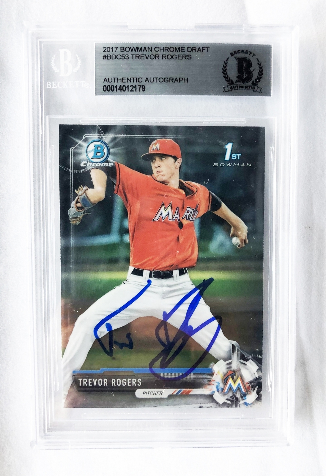 Miami Marlins Trevor Rogers Signed Rookie Card 2017 Bowman Chrome #BDC53 COA