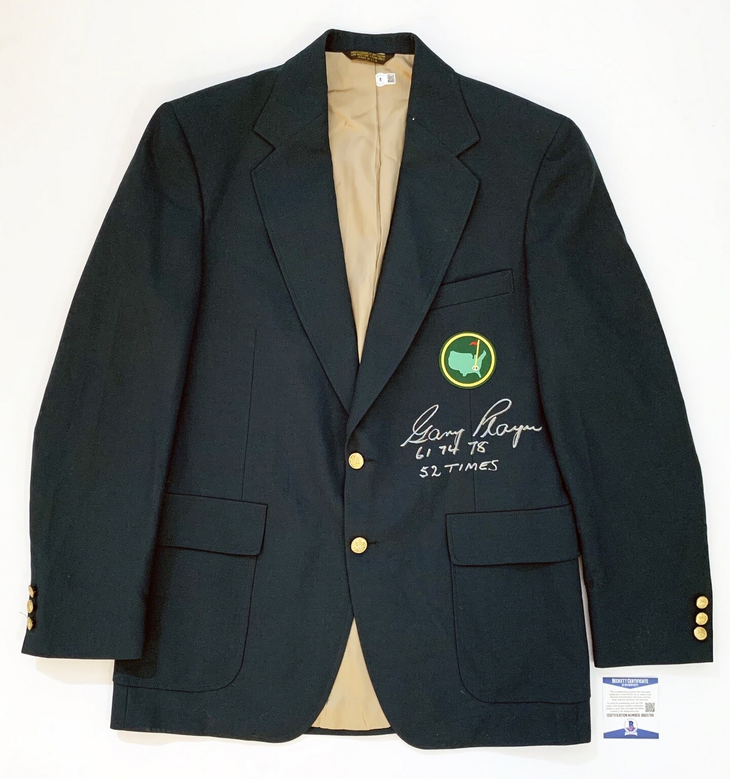 Masters Champion Gary Player Signed Green Jacket Beckett BAS COA