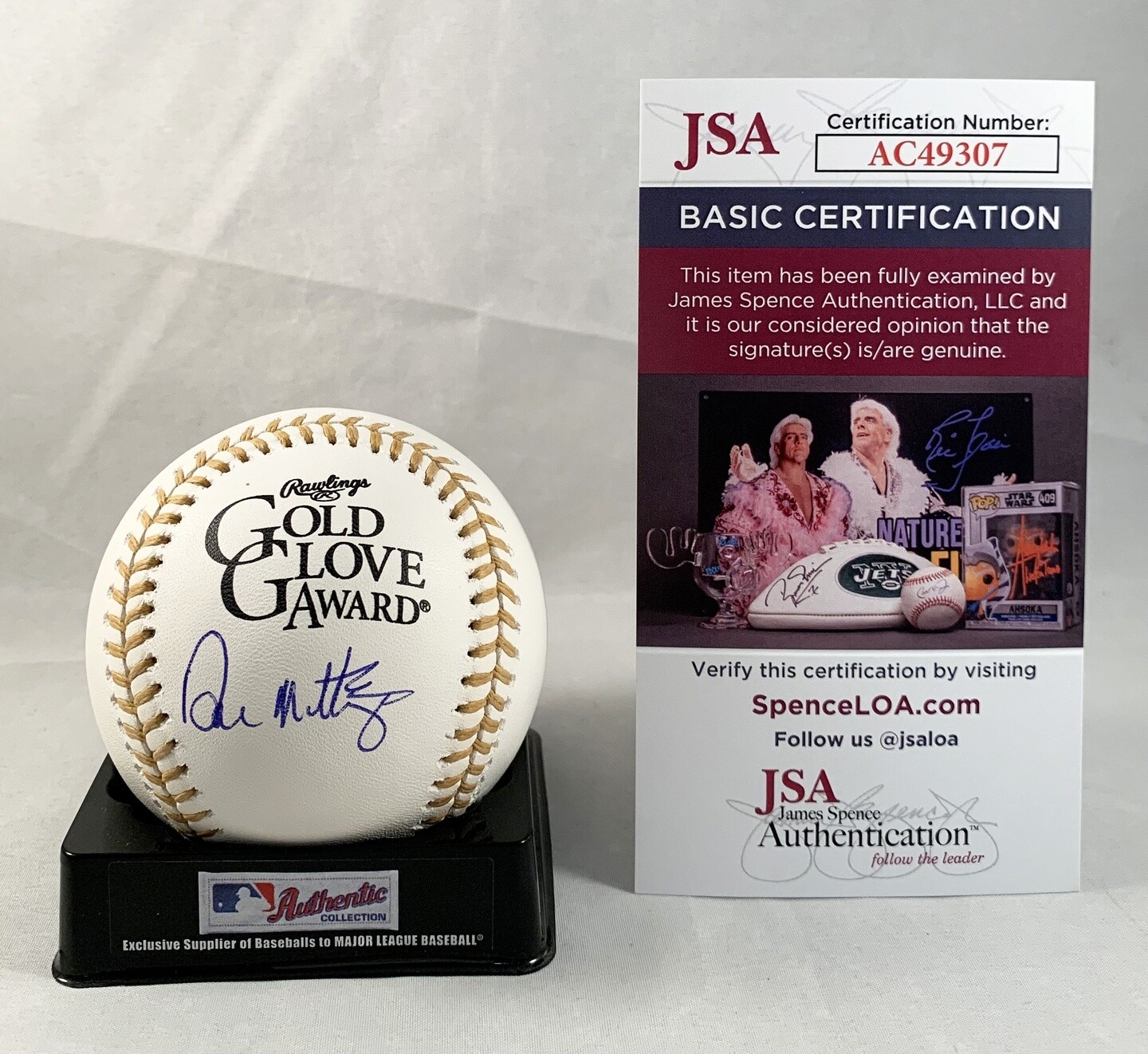 New York Yankees Don Mattingly Signed Gold Glove Baseball JSA COA