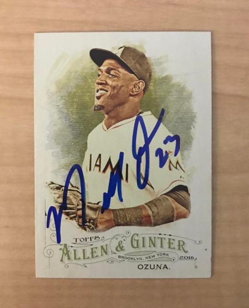 MARCELL OZUNA MIAMI MARLINS SIGNED 2016 ALLEN & GINTER CARD #292 W/COA