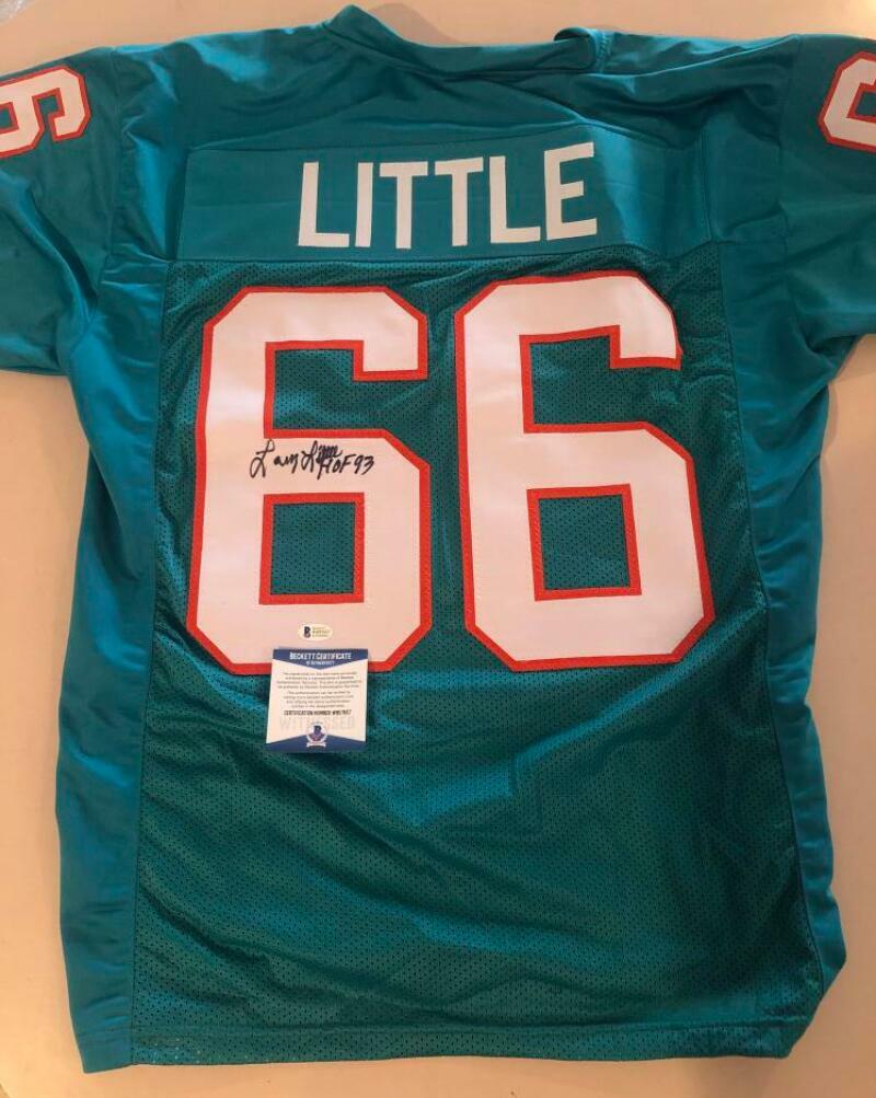 LARRY LITTLE MIAMI DOLPHINS SIGNED AUTOGRAPHED TEAL JERSEY BECKETT WB57627