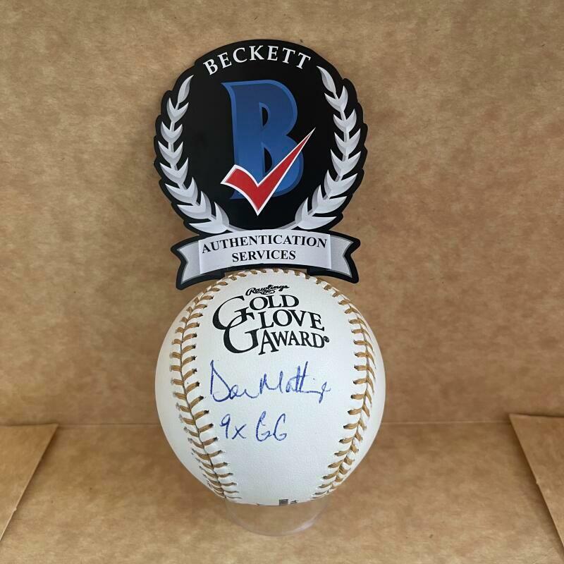 DON MATTINGLY 9XGG SIGNED AUTOGRAPHED GOLD GLOVE BASEBALL BECKETT WITNESS