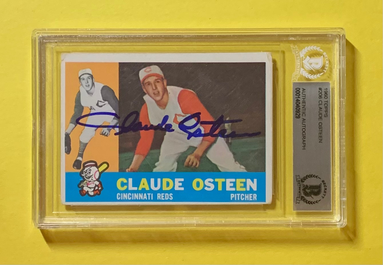 1960 TOPPS CLAUDE OSTEEN ROOKIE #206 AUTHENTIC AUTO BECKETT CERTIFIED REDS COLLECTIBLE MEMORABILIA