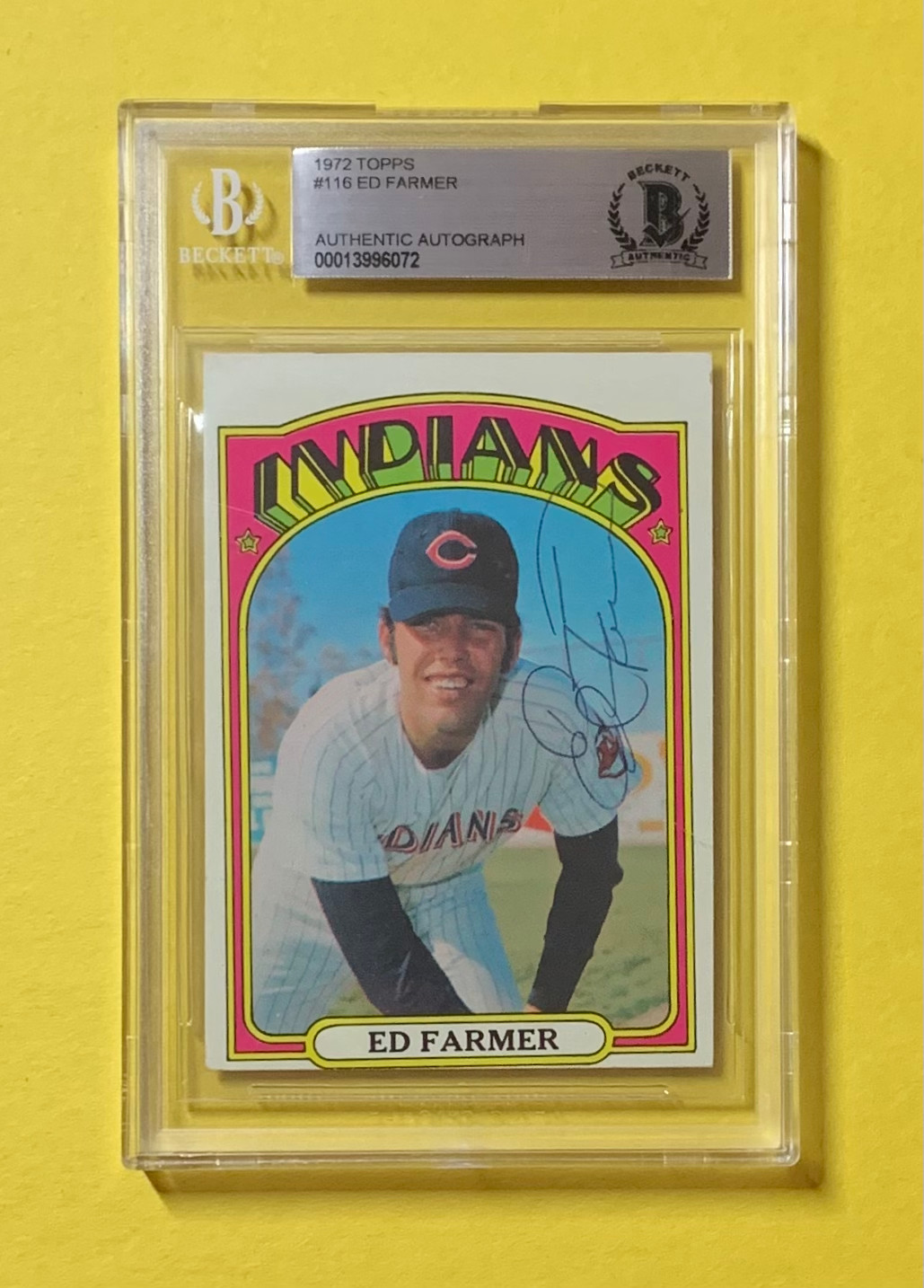 1972 TOPPS ED FARMER #116 AUTHENTIC AUTO BECKETT CERTIFIED CLEVELAND