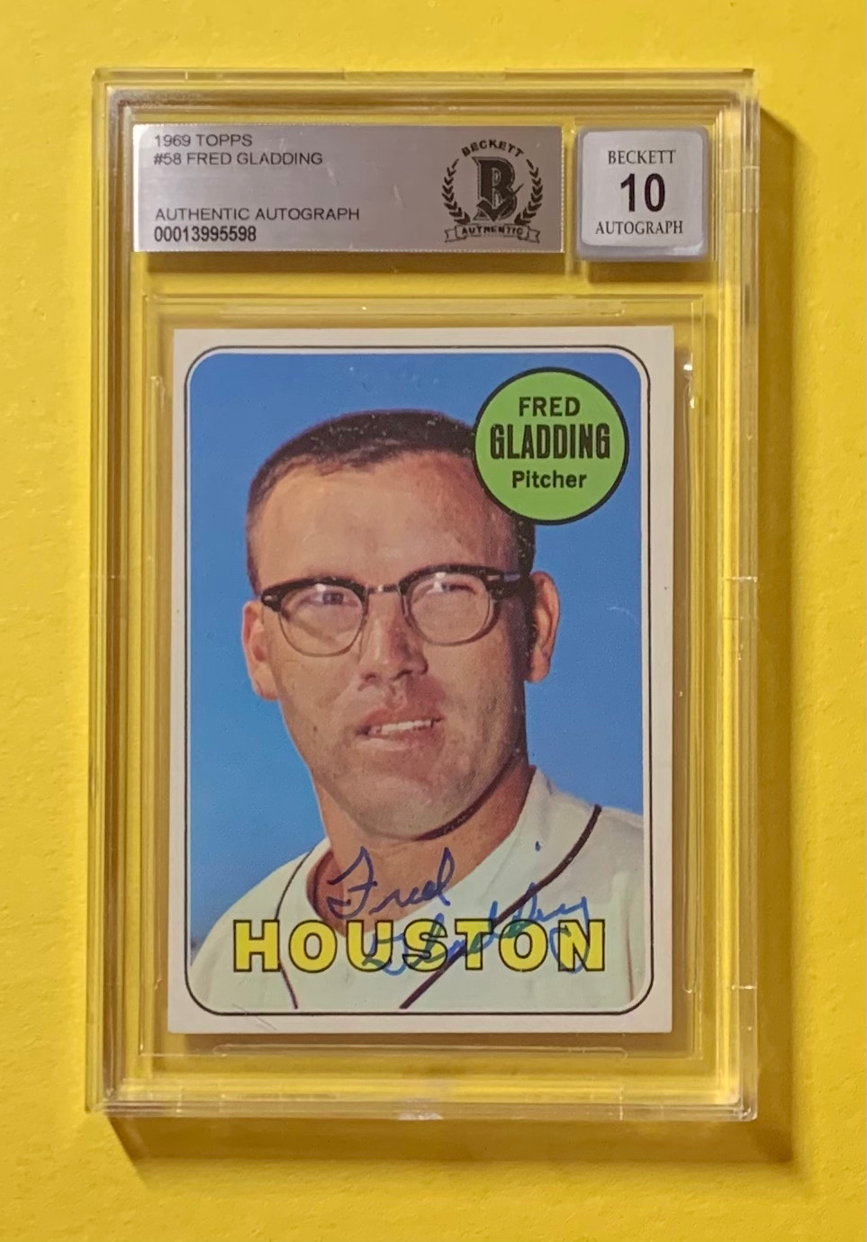 1969 TOPPS FRED GLADDING #58 AUTHENTIC AUTO BECKETT CERTIFIED 10 ASTROS COLLECTIBLE MEMORABILIA