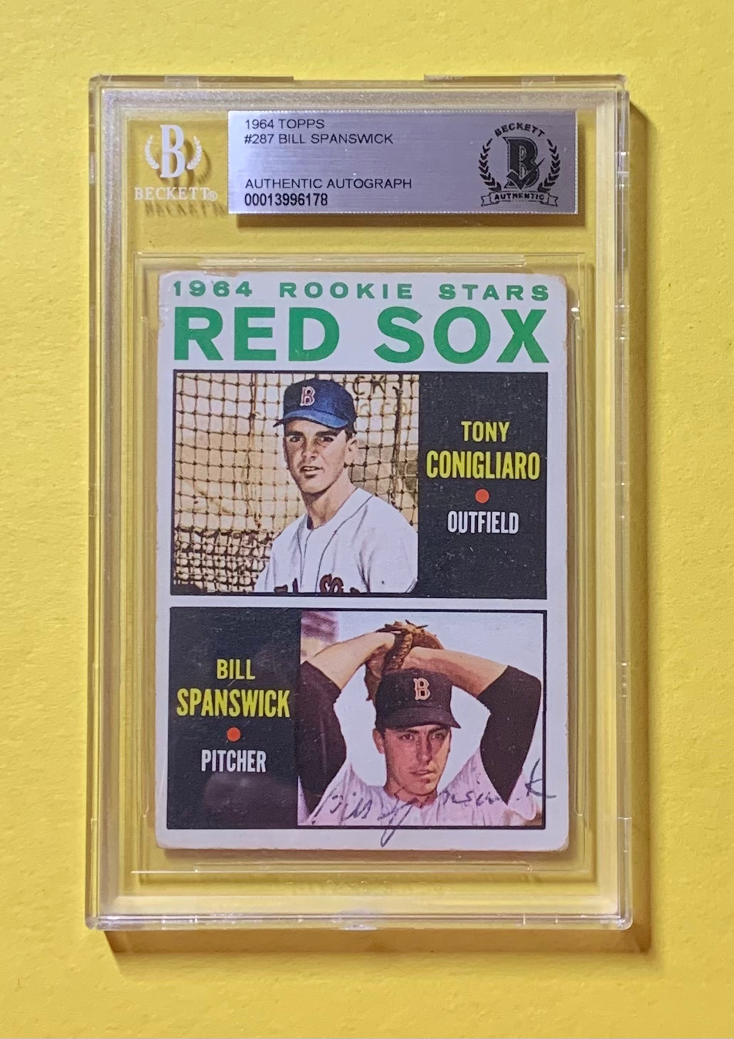 1964 TOPPS BILL SPANSWICK #287 ROOKIE AUTHENTIC AUTO BECKETT CERTIFIED RED SOX