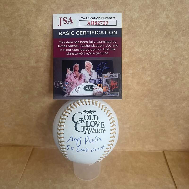 GARY PETTIS 5X GOLD GLOVE SIGNED AUTOGRAPHED GOLD GLOVE BASEBALL JSA AB82723