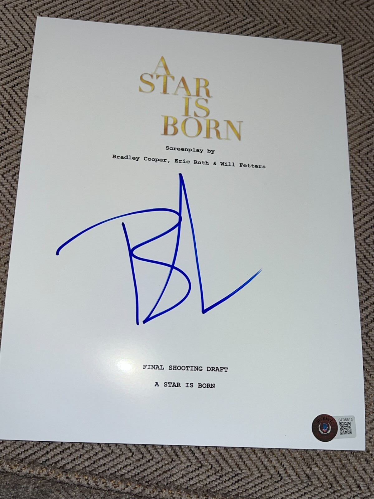 BRADLEY COOPER SIGNED AUTOGRAPH MOVIE SCRIPT STAR IS BORN GAGA BECKETTBAS COA D