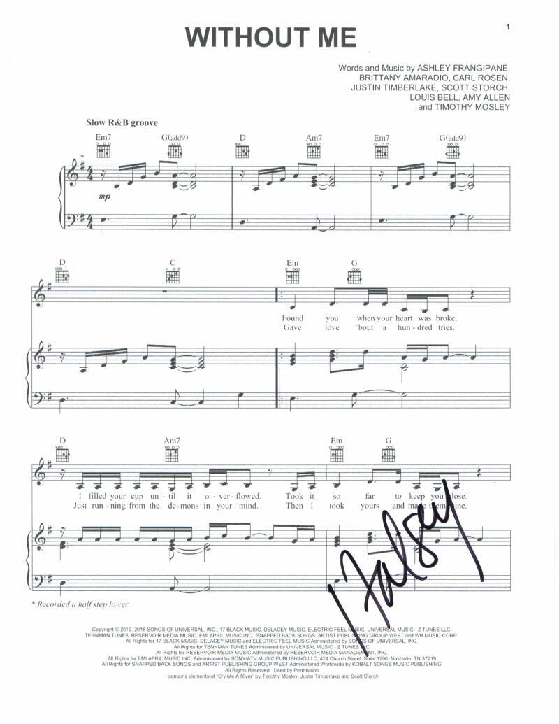 HALSEY SIGNED AUTOGRAPH WITHOUT ME SHEET MUSIC - HOPELESS FOUNTAIN KINGDOM RARE!