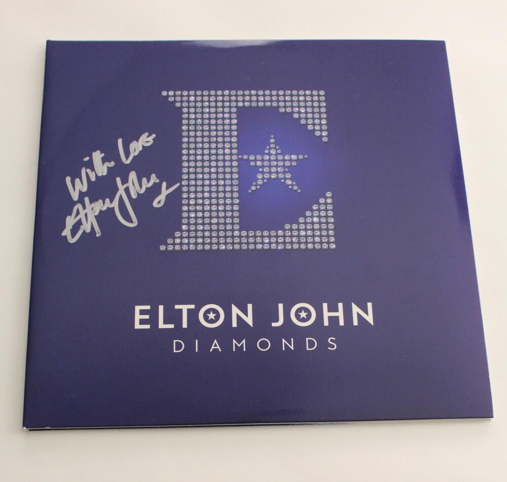 ELTON JOHN SIGNED AUTOGRAPH ALBUM VINYL RECORD - DIAMONDS VERY RARE! W/ JSA COA