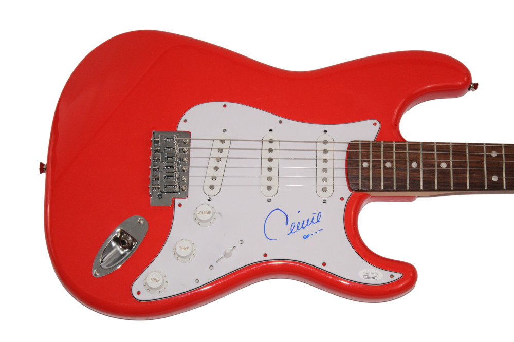 CELINE DION SIGNED AUTOGRAPH R FENDER ELECTRIC GUITAR LET'S TALK ABOUT LOVE JSA
