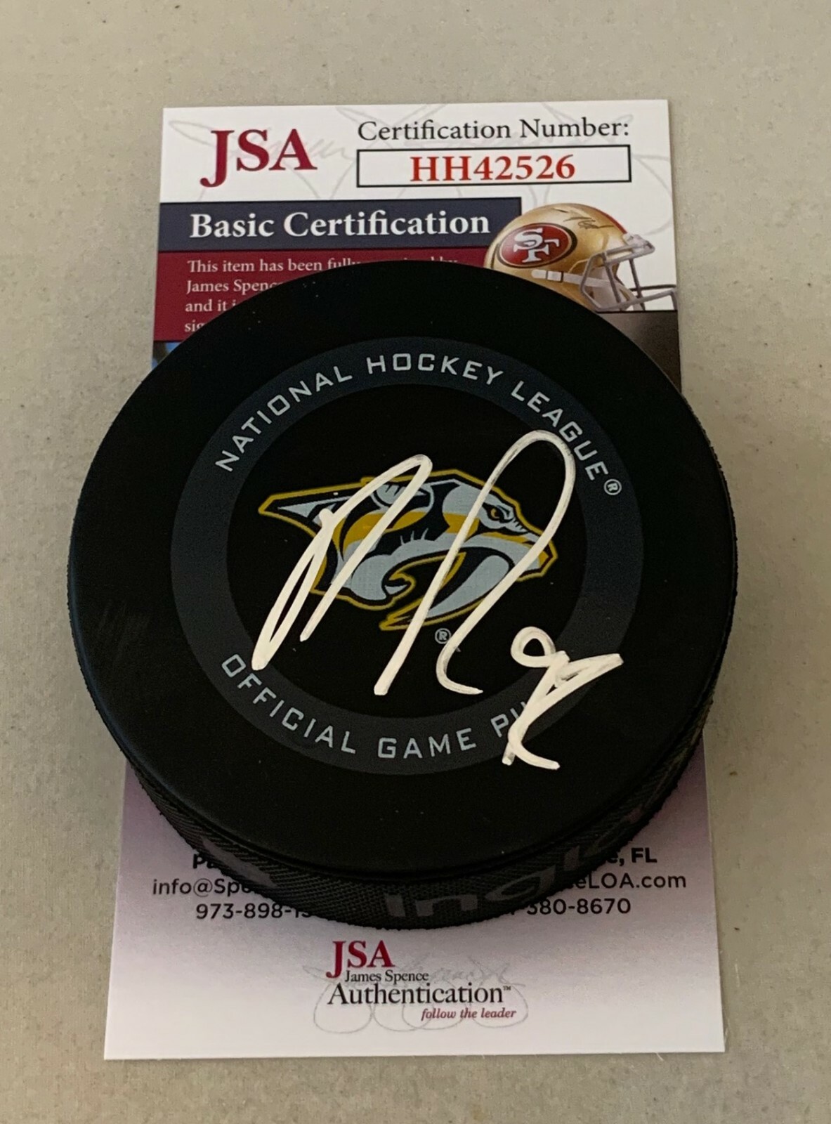 Ryan Johansen signed Nashville Predators Game Puck autographed Preds JSA