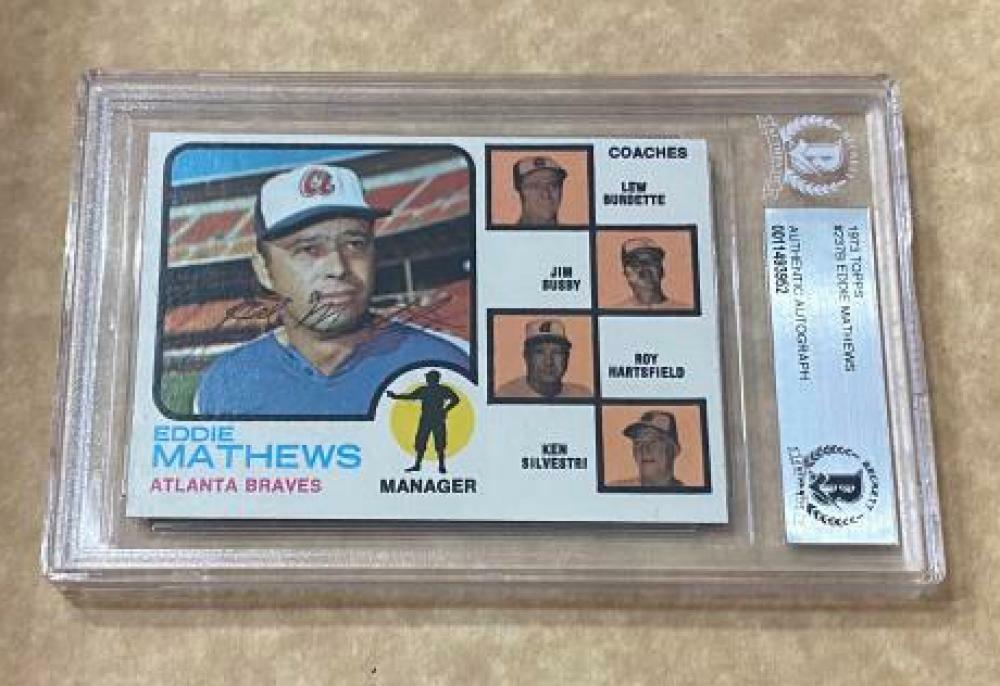1973 TOPPS EDDIE MATHEWS #237B BRAVES SIGNED CARD BECKETT AUTHENTIC AUTO VINTAGE