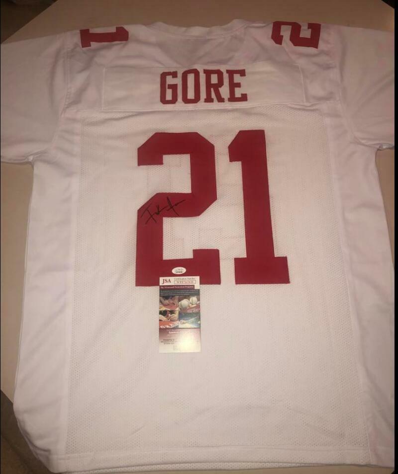 FRANK GORE 49ERS SIGNED AUTO WHITE CUSTOM XL JERSEY JSA WITNESSED