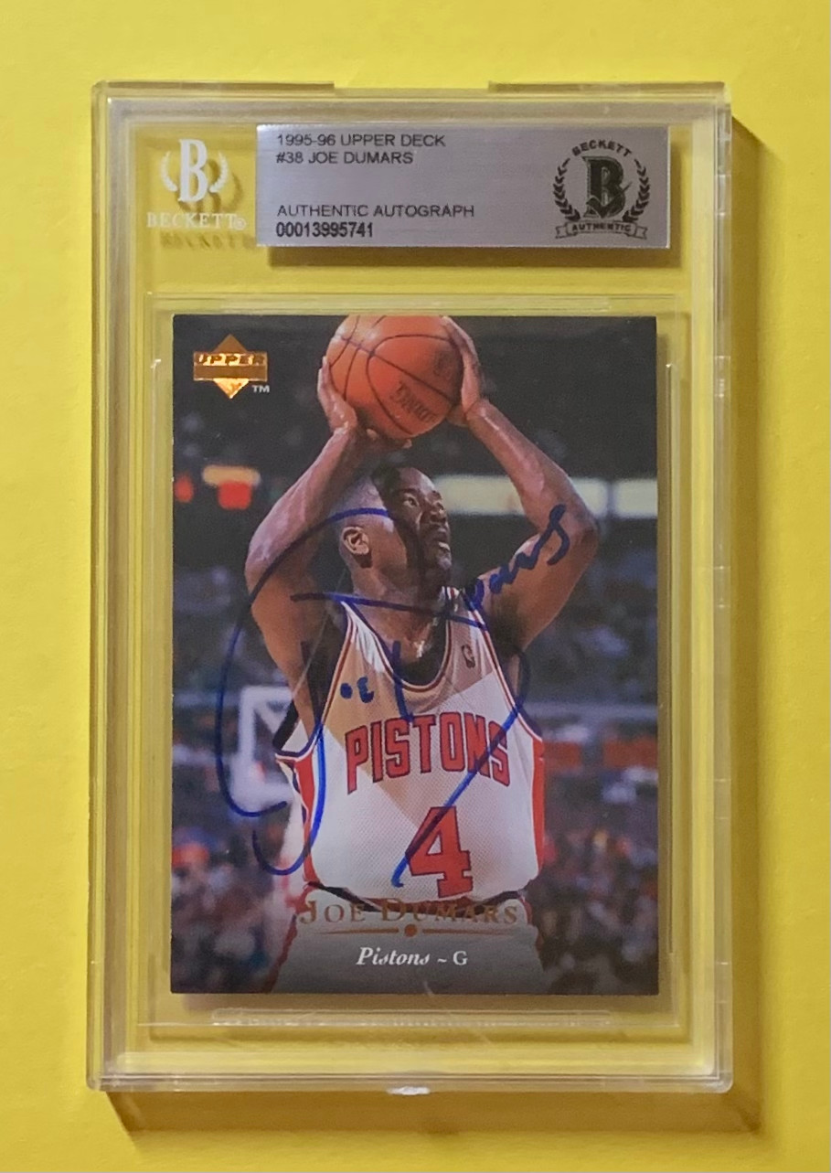 1995-96 UPPER DECK JOE DUMARS #38 AUTHENTIC AUTO BECKETT CERTIFIED PISTONS