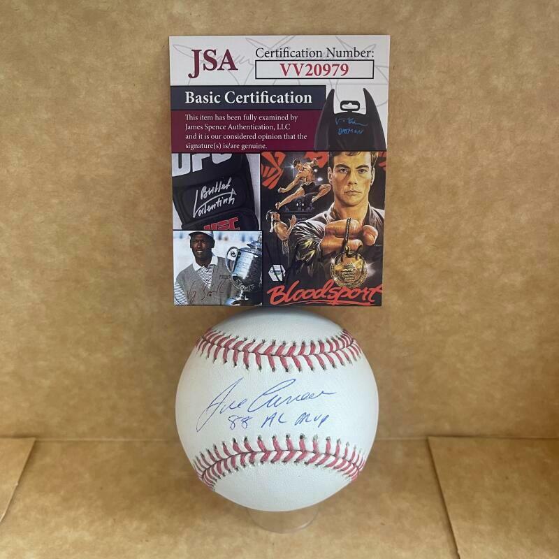 JOSE CANSECO OAKLAND A'S 88 AL MVP SIGNED AUTOGRAPHED M.L. BASEBALL JSA VV20979