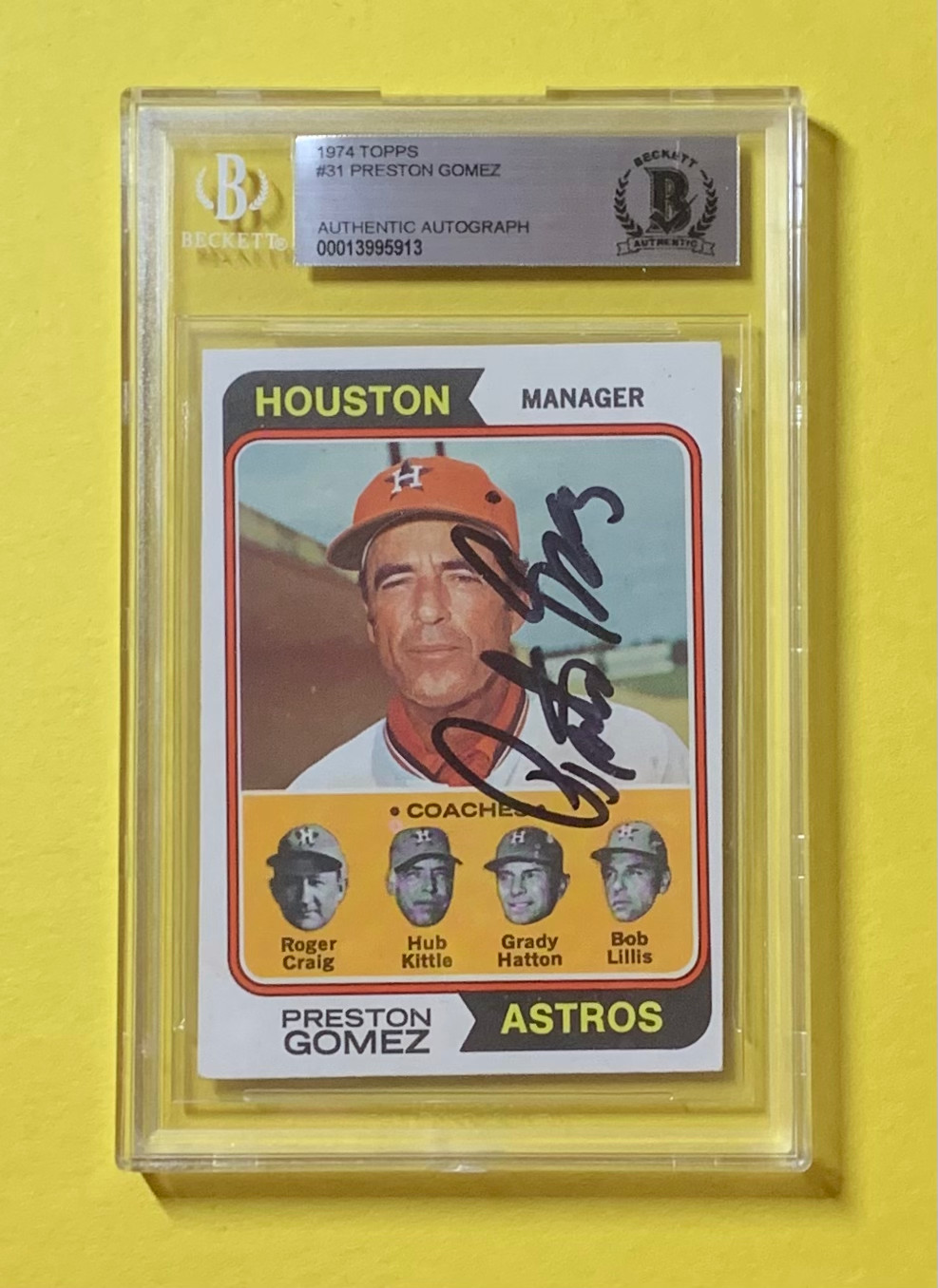 1974 TOPPS PRESTON GOMEZ MANAGER #31 AUTHENTIC AUTO BECKETT CERTIFIED ASTROS