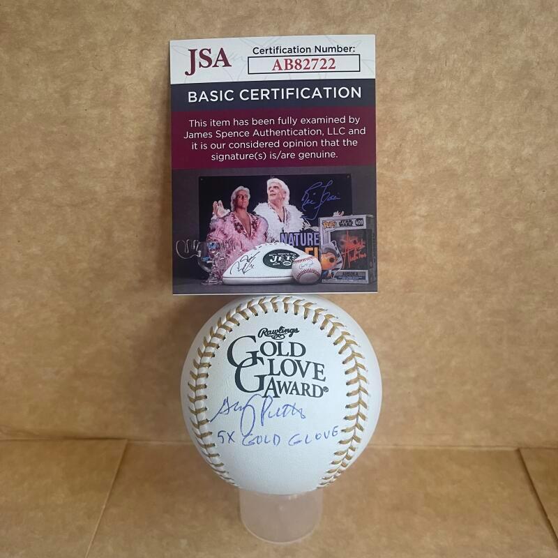 GARY PETTIS 5X GOLD GLOVE SIGNED AUTOGRAPHED GOLD GLOVE BASEBALL JSA AB82722