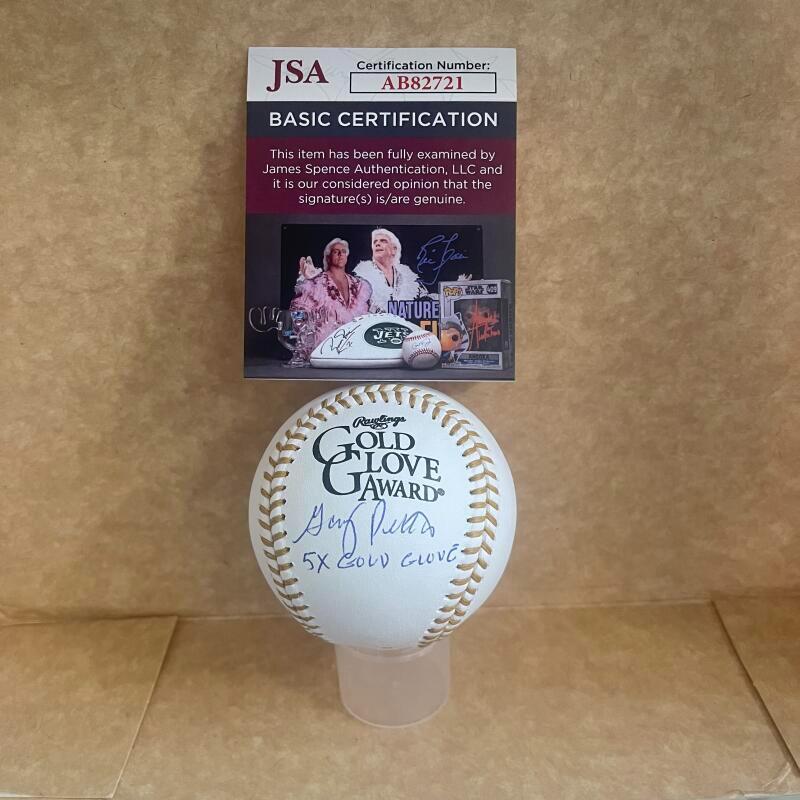 GARY PETTIS 5X GOLD GLOVE SIGNED AUTOGRAPHED GOLD GLOVE BASEBALL JSA AB82721