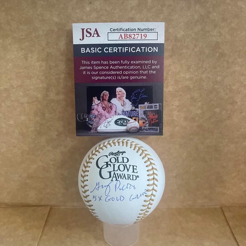 GARY PETTIS 5X GOLD GLOVE SIGNED AUTOGRAPHED GOLD GLOVE BASEBALL JSA AB82719