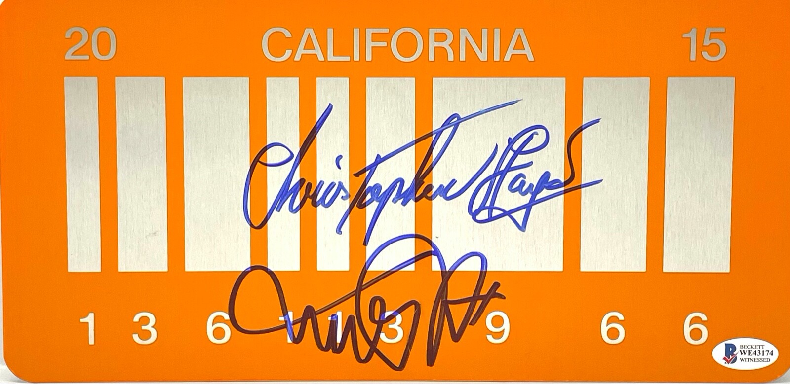 MICHAEL J FOX CHRISTOPHER LLOYD Autograph License Plate Back to the Future BAS