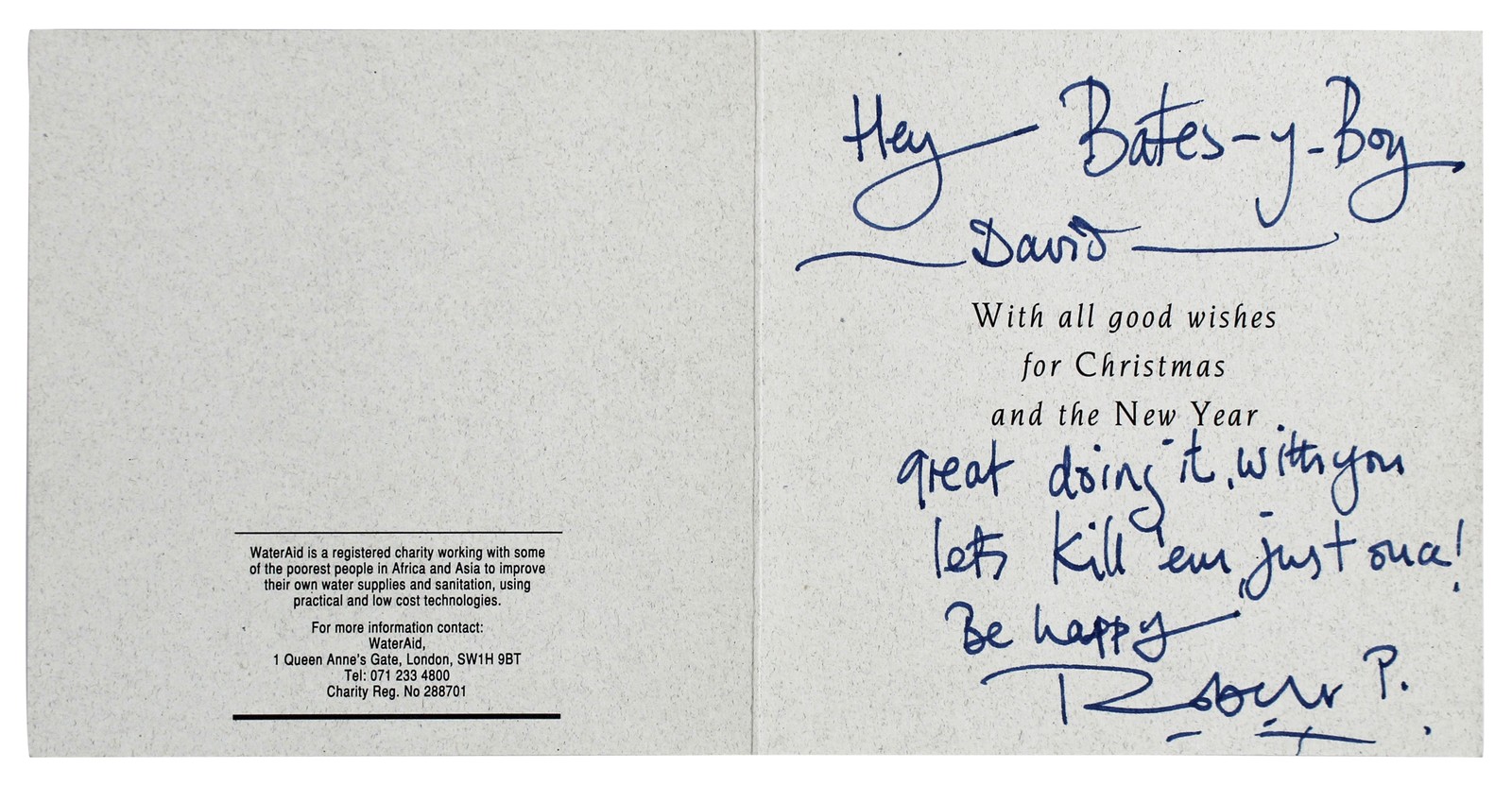 Robert Plant Led Zeppelin Signed 4x8.15 Christmas Greeting Card BAS #AB14600