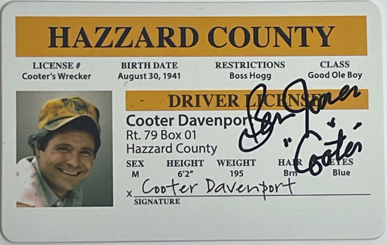 BEN JONES Signed Autograph Drivers License Dukes of Hazzard 