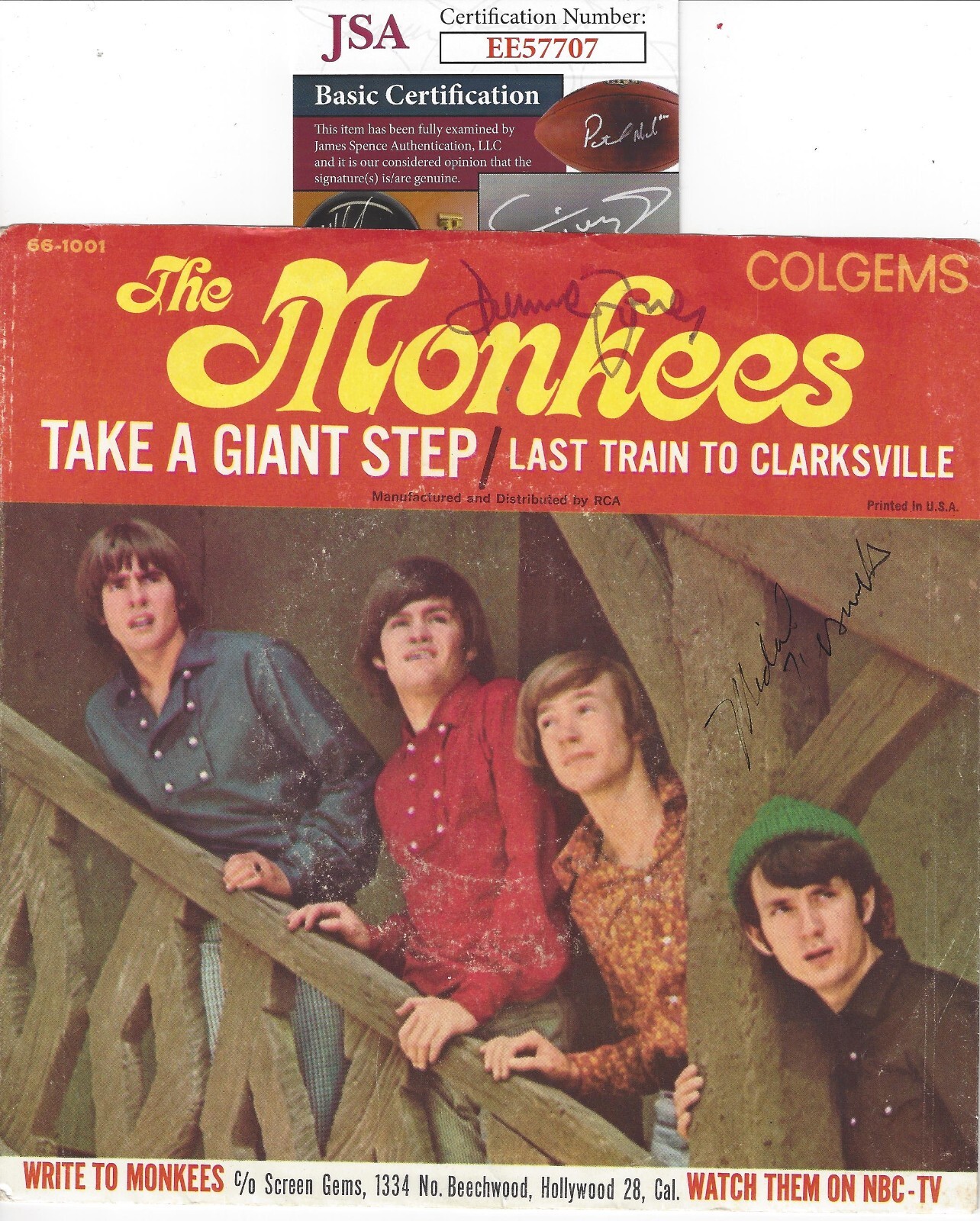 NESMITH JONES TORK Dolenz Signed Vinyl 45 