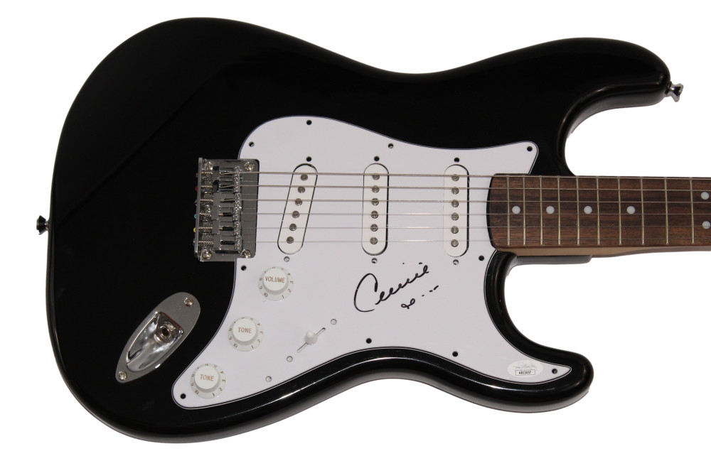 CELINE DION SIGNED AUTOGRAPH BLACK FENDER ELECTRIC GUITAR TITANIC BEAUTY JSA COA