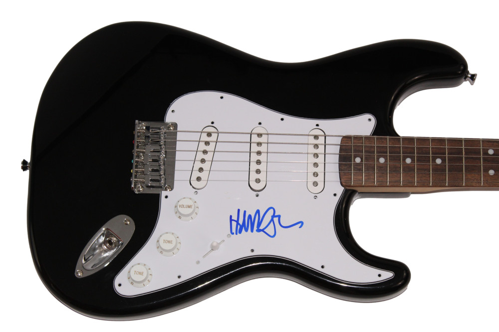 COMPOSER HANS ZIMMER SIGNED AUTOGRAPH BLACK FENDER ELECTRIC GUITAR - JSA COA
