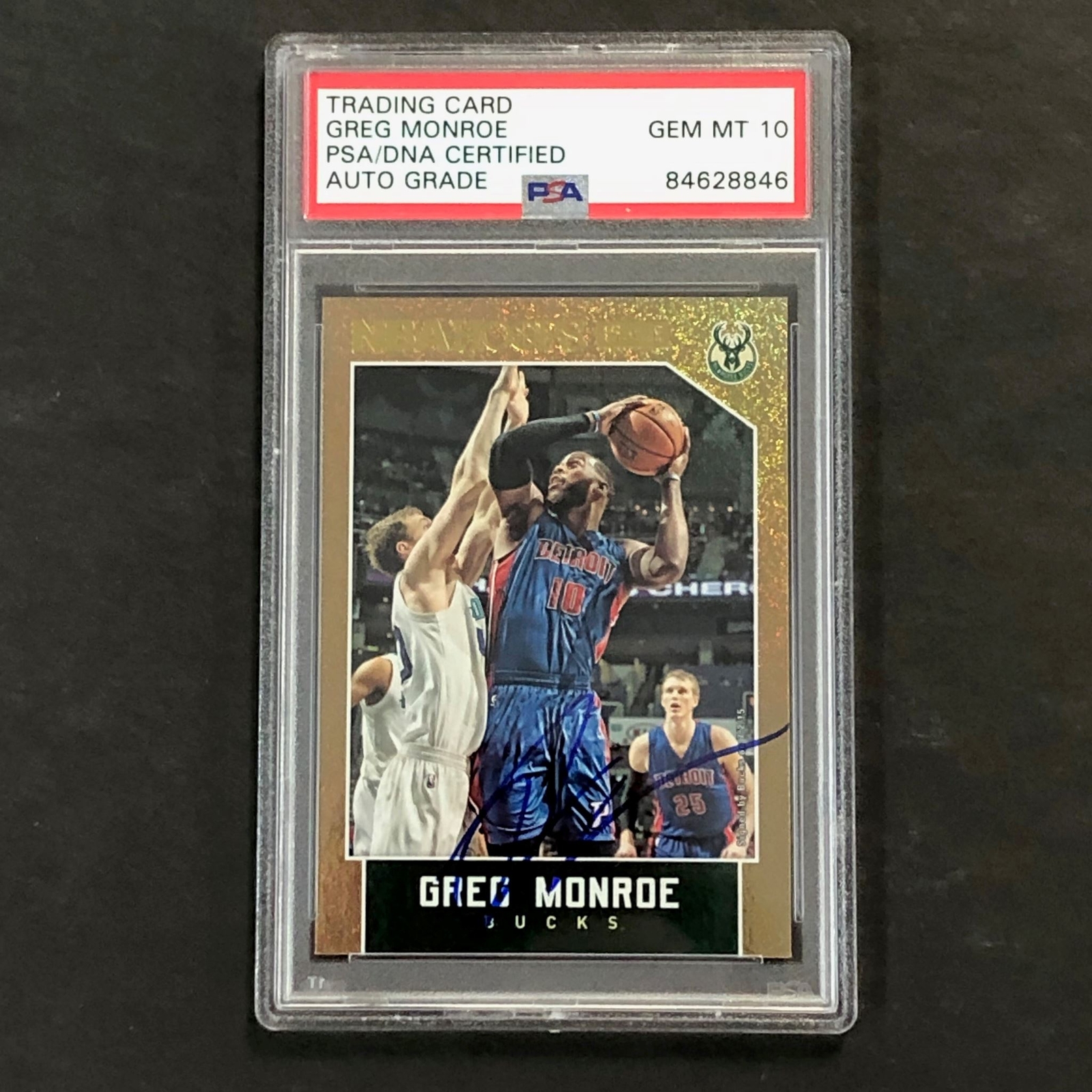 2015-16 NBA Hoops Gold #111 Greg Monroe Signed Card AUTO 10 PSA/DNA Slabbed Buck