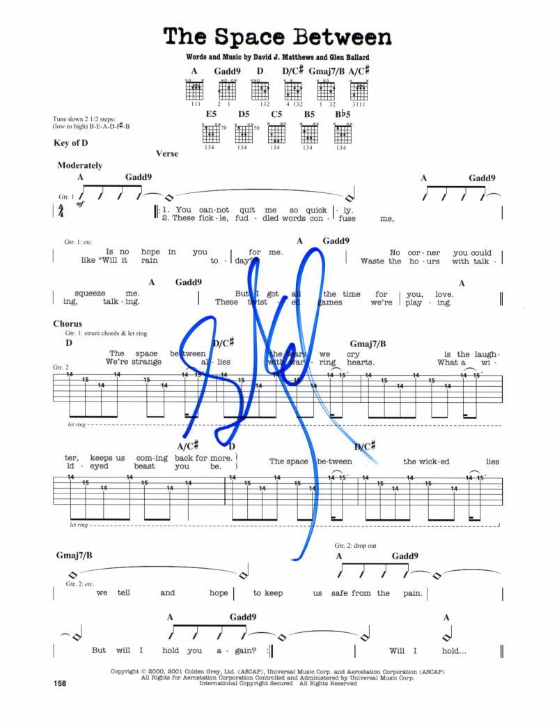 STEFAN LESSARD SIGNED AUTOGRAPH THE SPACE BETWEEN SHEET MUSIC DAVE MATTHEWS BAND