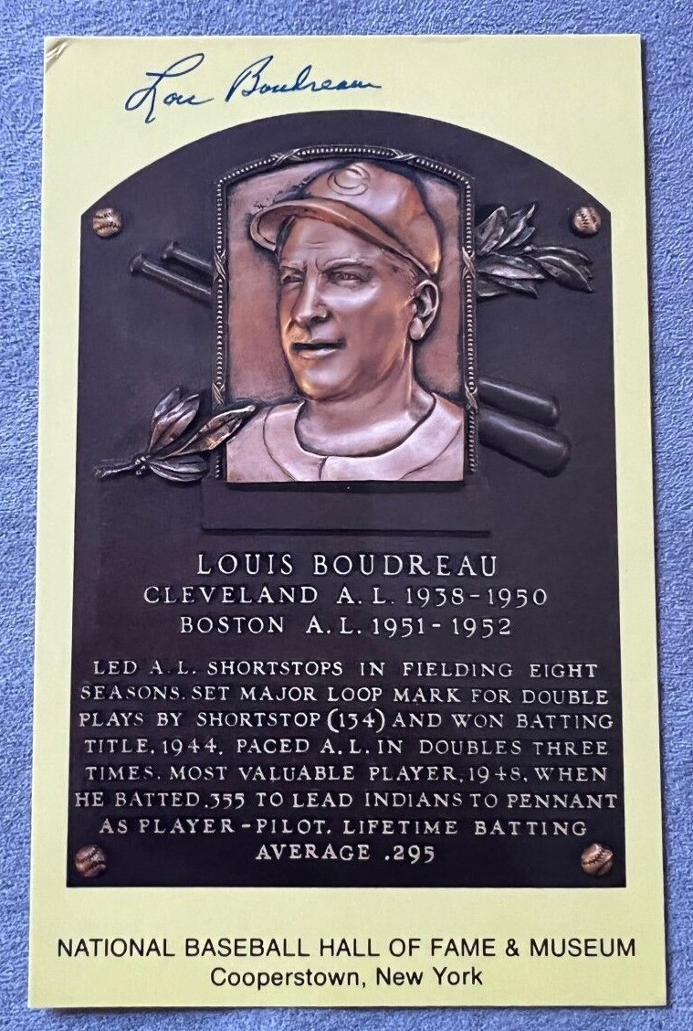 Lou Boudreau signed autographed Hall of Fame Postcard Plaque
