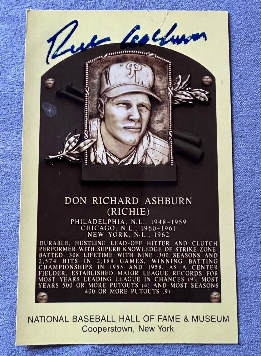Richie Ashburn signed autographed Hall of Fame Postcard Plaque Phillies